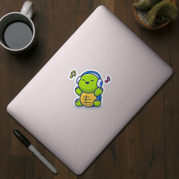 Cute Turtle Listening Music With Headphone by Catalyst Labs